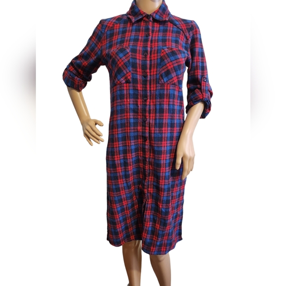 Red & Blue Stylish Plaids! Versatile, Side splits, Chest Pockets, Knee Length SM - Picture 4 of 16